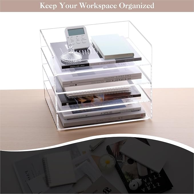 HeZone 4 Tier Paper Organizer for Desk,Acrylic Paper Tray,Clear Stackable Desk Organizer for Document, Office File,A4 Paper - Image 8