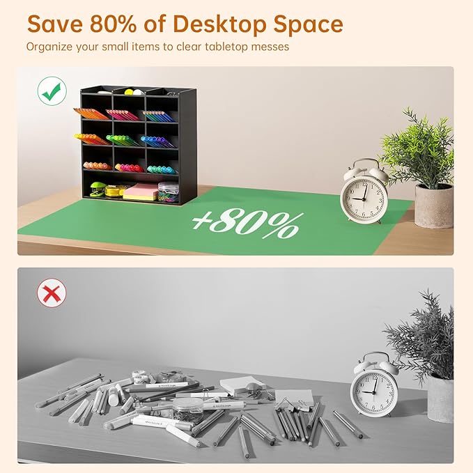 BEYGORM Acrylic Vertical Marker Organizer for 150 Markers, Desk Orgaizer | 13 Compartments Clear Angled Pen & Pencil Holder, Large Stationery & Art Supply Storage for School (10.2 x 9.8 x 4 Inch) - Image 2