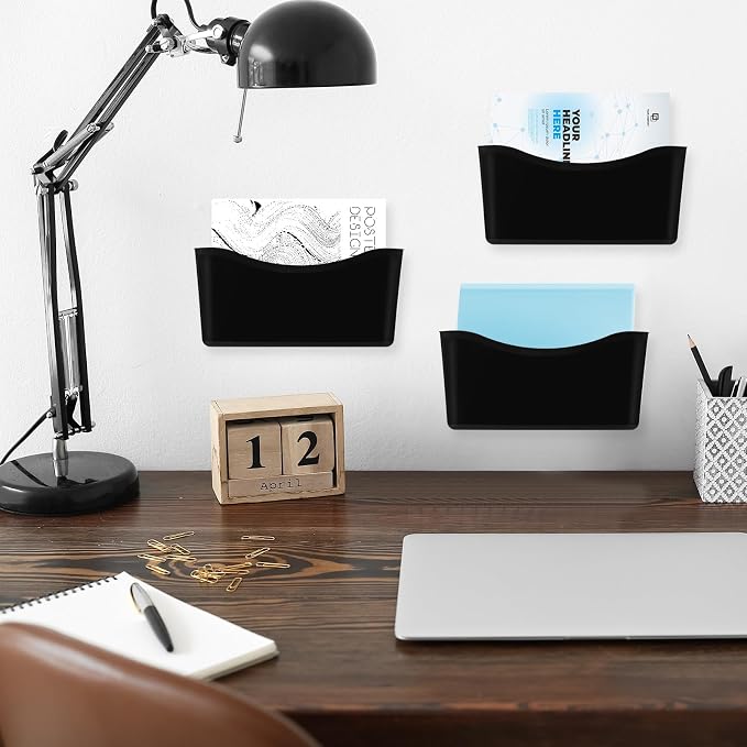 Colarr 6 Pack Expandable Pocket Wall File Holder Plastic Hanging Wall Organizer Space Saving Wallmount File Holder for Office Mail Letter Magazine(Black) - Image 5