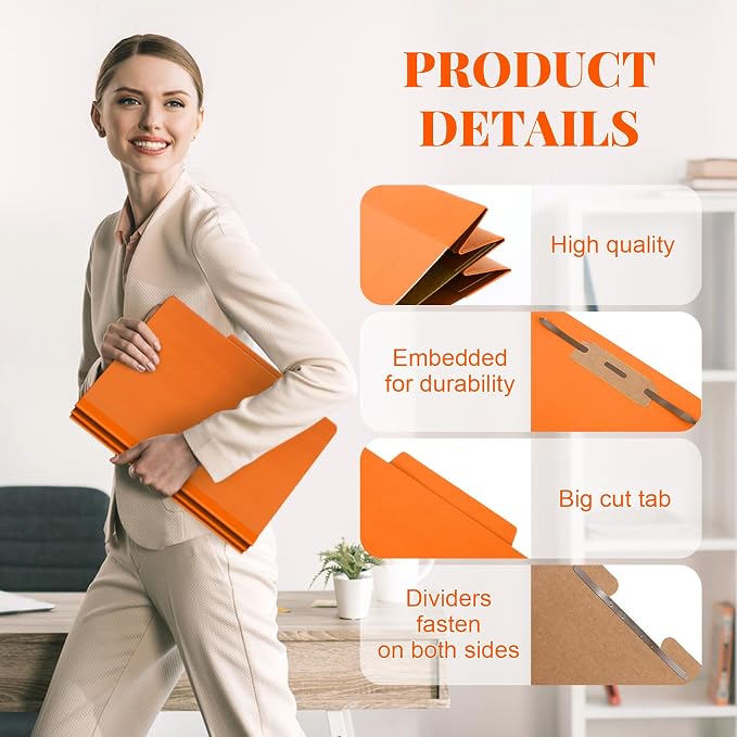 Skyygemm 24 Pcs Classification Folder Letter Size, 1 Divider,Orange | Back to School Supplies, File Organizer with Fastener, Expanding File Organizer Bulk for Office Employee, Staff, Teacher - Image 3