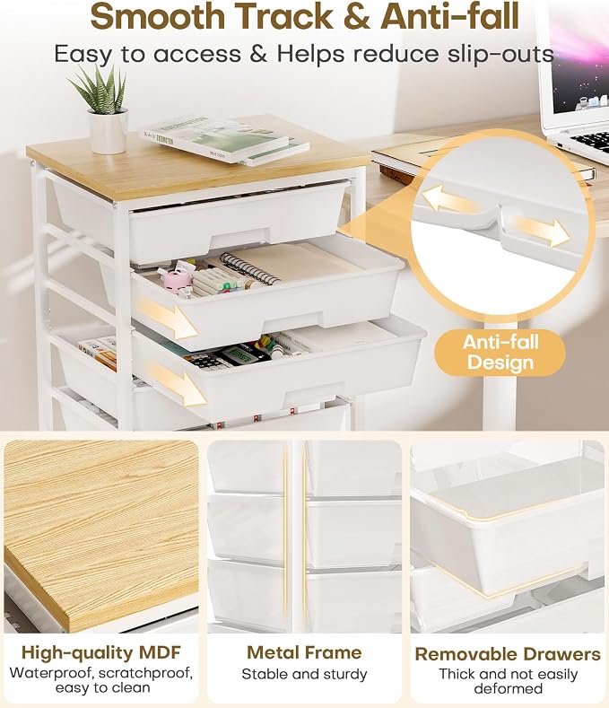 Homde Rolling Storage Drawer Cart: 8-Drawer Sort to Clear Desk & Dresser Clutter - Anti-Fall Smooth Glide Prevents Spill-Out During Daily Grab - Lockable Wheels Keep It Steady - Image 4