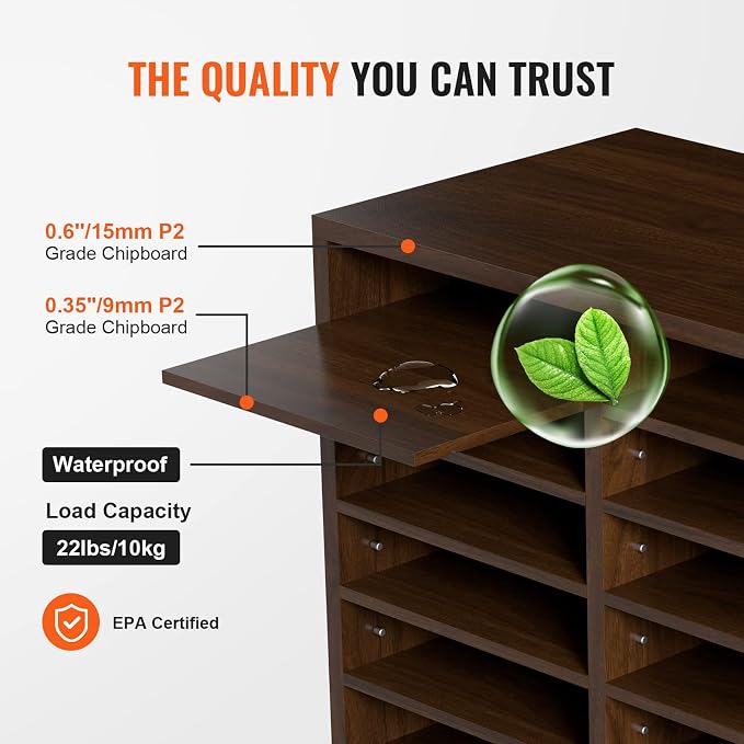VEVOR Literature Organizers, 12 Compartments Office Mailbox with Adjustable Shelves, Wood Literature Sorter 20.4x12x16.1 inches for Office, Home, Classroom, Mailrooms Organization, EPA Certified Brown - Image 3