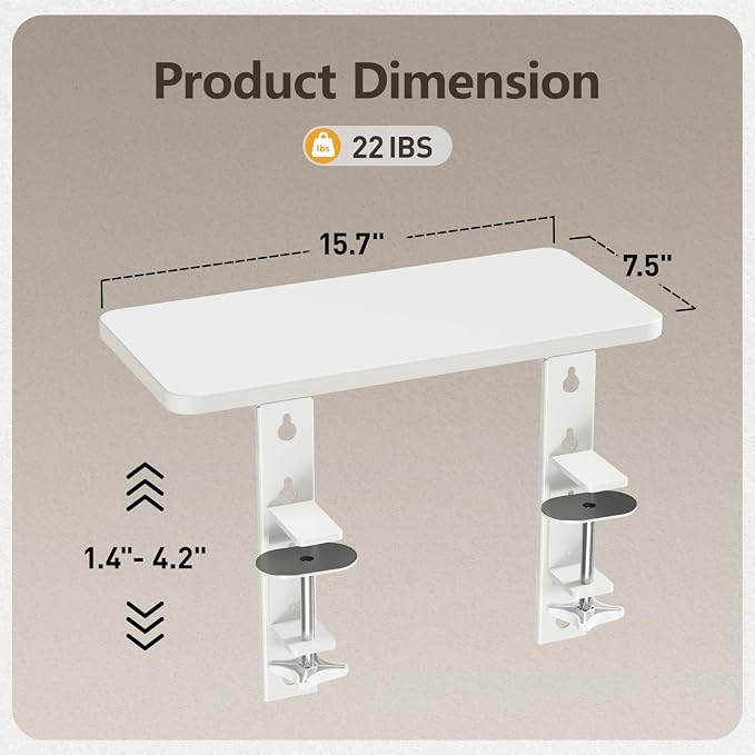 3 in 1 Clamp-on Desk Extender Shelf, 15.7×7.5 Inch, White | Adjustable Desk Riser for Monitor & Keyboard, Heavy-Duty Side/Top Desk Organizer Shelf, Desktop Storage for Office Supplies - Image 2