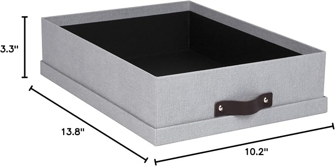 Bigso Oskar Canvas Fiberboard Document Letter Box - File Organizer Box for Important Paperwork - Document Storage with a Lid & Leather Handle - 3.3 in x 10.2 in x 13.8 in - Ash - Image 5
