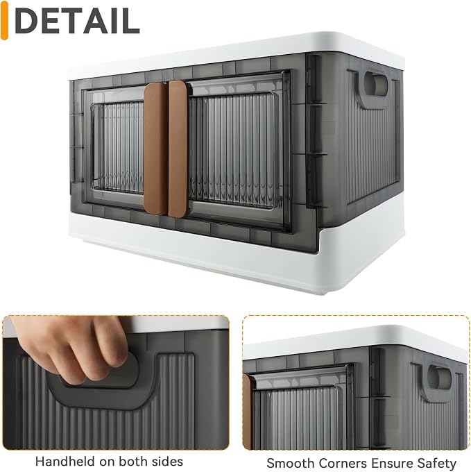 Storage Bin, Foldable Cabinet, 8.4 Gallon (32L) Capacity (Each One), 2 Packs, Collapsible Box with Lids, Transparent, Organizers for Living Room, Bedroom - Image 4