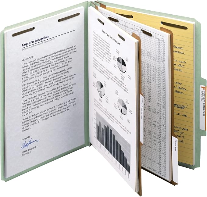 Smead 100% Recycled Pressboard Classification File Folder, 2 Dividers, 2" Expansion, Letter Size, Gray/Green, 10 per Box (14023) - Image 3