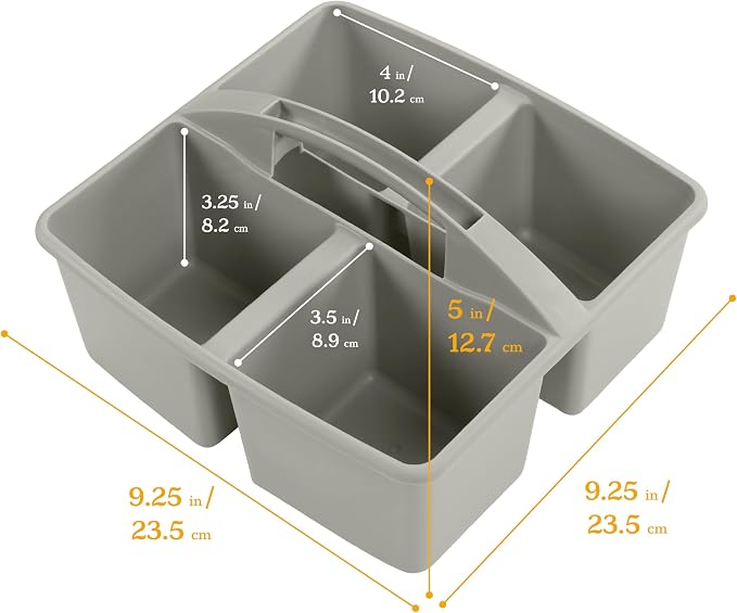 ECR4Kids 4-Compartment Medium Plastic Caddy, Multipurpose Organization, Grey, 6-Pack - Image 2