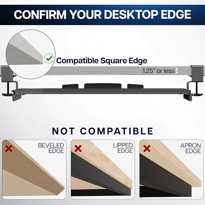 VIVO White Extra Large 34 x 11 in Under Desk Keyboard Tray, MOUNT-KB15EW | Keyboard Tray for Typing, Slide Out Platform, Extra Sturdy C-Clamp Mount System, Computer Drawer, Black Frame - Image 7