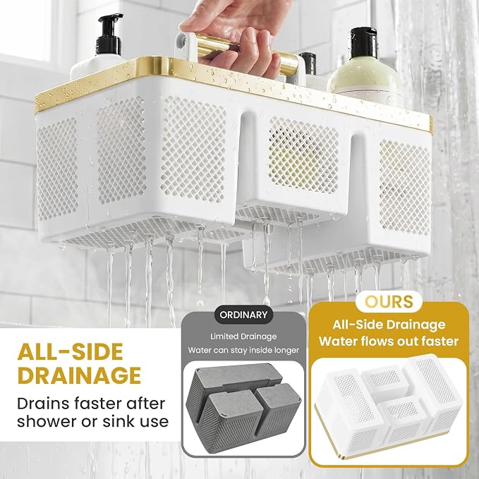 BYUNER Portable Cleaning Caddy & Shower Basket: Hard Plastic Caddy Organizer with Handle, 4 Divided Compartments, All-Side Drainage for Bathroom, Dorm & Utility, College Dorm Room Essentials - Image 3