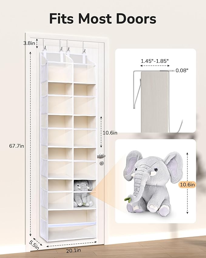 ULG Over the Door Organizer, 6-Tier Hanging Storage with Clear Windows, 19 Pockets for Closet,Bathroom & Nursery Door Organizer - Image 2