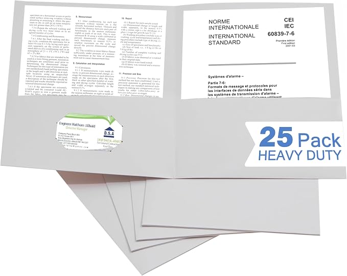 Zzrywuty 25 Packs White Two Pocket File Folders with Business Card Slot,Special Paper,Letter Size,Holds 100 Sheets for School,Office,Business by Zzrywuty