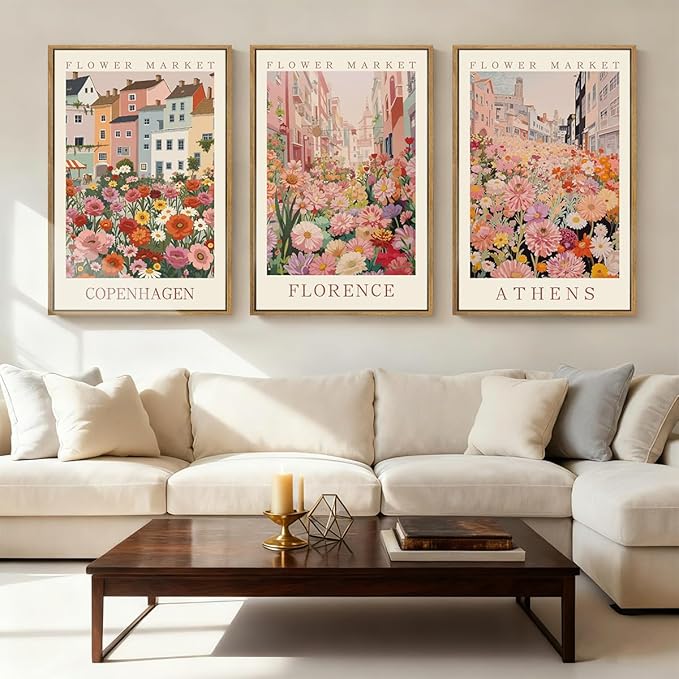 IARTTOP Large Framed Pink Matisse Canvas Wall Art 16x24 Inch Colorful Flower Market Wall Decor Boho Botanical Art Prints for Living Room Bedroom Office Set of 3