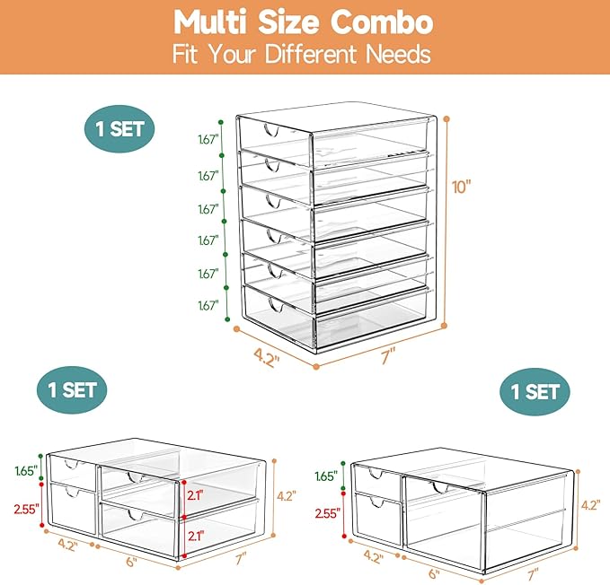 DOMNIU Acrylic Makeup Drawer Storage Organizer with 13 Drawers, 3 Set | Office Desk Organization and Storage, Dustproof Drawer Organizer for Makeup, Countertop, Jewelry, Desktop, Bathroom, Bedroom - Image 3