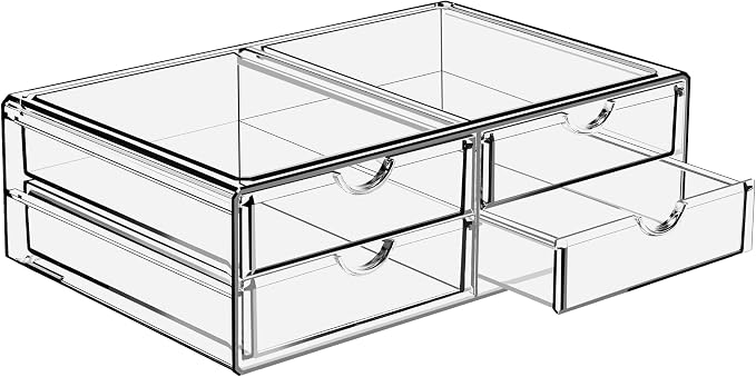 Sorbus Large Stackable Acrylic Drawers - 4 Clear Storage Drawers for Organizing Make up, Nail Polish, Hair Accessories, and Beauty Supplies - Makeup Organizer for Vanity, Bathroom Organizer Countertop by Sorbus