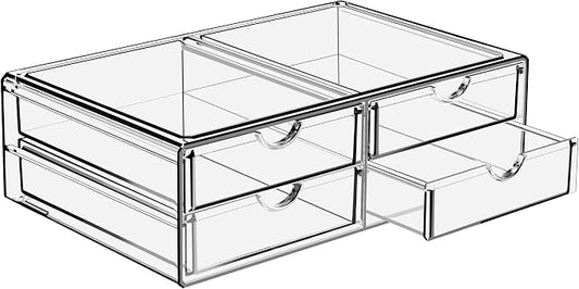 Sorbus Large Stackable Acrylic Drawers - 4 Clear Storage Drawers for Organizing Make up, Nail Polish, Hair Accessories, and Beauty Supplies - Makeup Organizer for Vanity, Bathroom Organizer Countertop by Sorbus