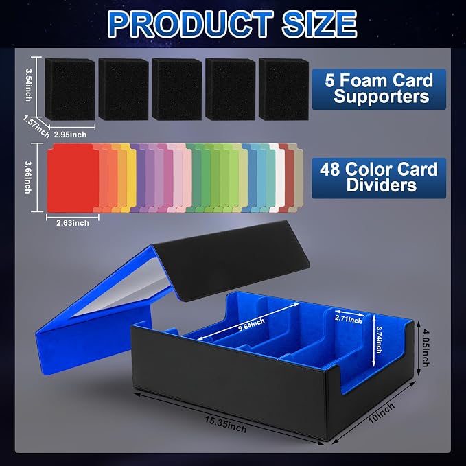 AOBOPLE 3900+ Trading Card Storage Box, Clear Lid and Magnetic Closure | 5-Row Card Box,PU leather,48 Dividers + 5 Foam Supports,Card Organizer For MTG TCG Sports, Gift For Collectors - Image 4
