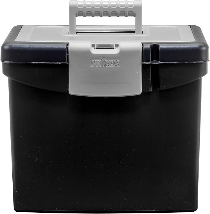 Storex Portable File Box with Organizer Lid – Plastic Office File Storage Box for Letter Paper and Hanging Folders, Obsidian, 1-Count (61504C01C) - Image 3