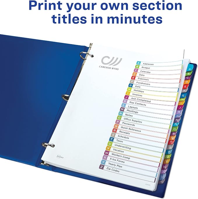 Avery A-Z Dividers for 3 Ring Binders, 26 Tabs per Set, Customizable Table of Contents, Multicolor Arched Tabs, Great for Organizing Reports, Projects, and More (12 Sets of 11844) - Image 2