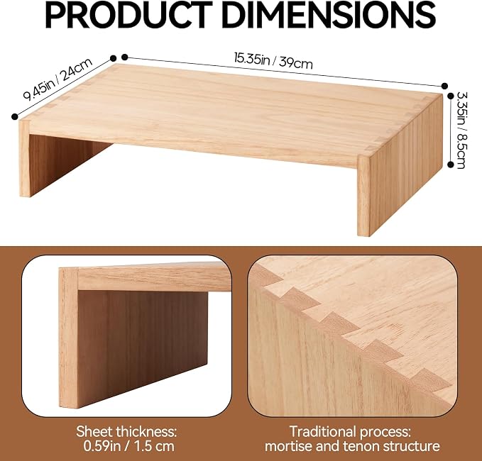 KIRIGEN Wood Monitor Stand Riser for Desk, 15.39 Inch, Natural 39-NA - Image 6