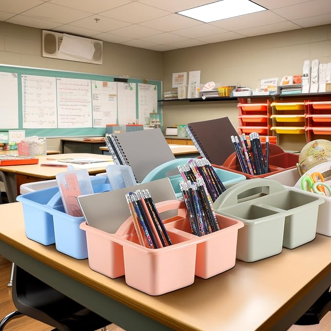 Lineshading 6 Pack 3 Compartment Classroom Caddy with Handle Boho Multipurpose Portable Plastic Classroom Storage Organizer Caddies for Table Desk Office School Supply - Image 7