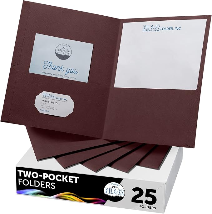 FILE-EZ Two-Pocket Folders, Dark Red Maroon Crimson Burgundy Color, 25-Pack, Textured Paper, Matte Finish, Letter Sheet Size (EZ-32559) by FILE-EZ