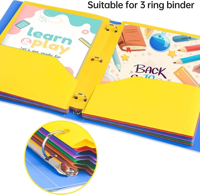 ShyLizard 6Pack Folders with Pockets,Plastic 2 Pocket Folders, Pocket Folders with 3 Holes for Letter Size Documents, Heavy Duty Plastic 2 Pocket for School Home Work and Office, Assorted Colors - Image 3