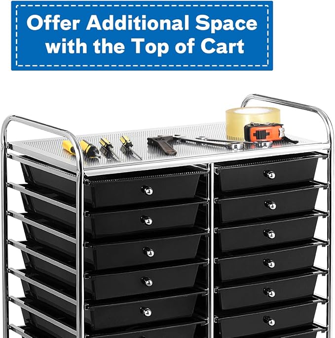 GOFLAME 20-Drawer Rolling Storage Cart, Multifunctional Art Craft Organizer Cart, Mobile Utility Storage Cart with Removable Drawers & Lockable Wheels, Craft Cart for Home Office School, Black - Image 5
