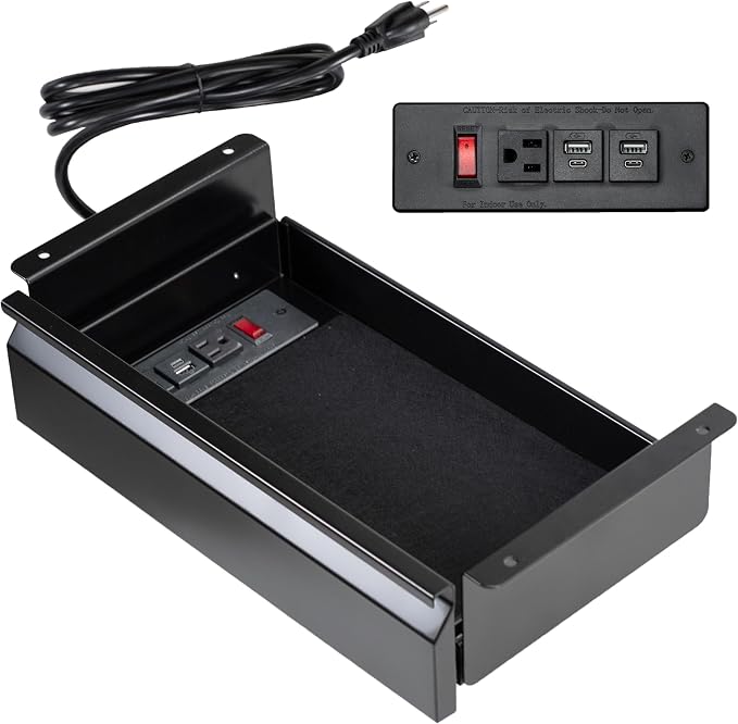 VIVO 16 inch Under Desk Slide Out Drawer with Power Strip for Charging, Storage Organizer, Black, DESK-DR16-BP by Unknown