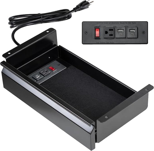 VIVO 16 inch Under Desk Slide Out Drawer with Power Strip for Charging, Storage Organizer, Black, DESK-DR16-BP by Unknown