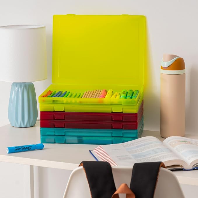 IRIS USA File Box |Made in USA| Fits 8.5"x11" A4 Paper, (6-Pack) - Multi | Organizing Study Cases with Built-In Handle & Snap-Tight Lids, Containers for Puzzles, Scrapbooking, Craft & Art Supplies - Image 3