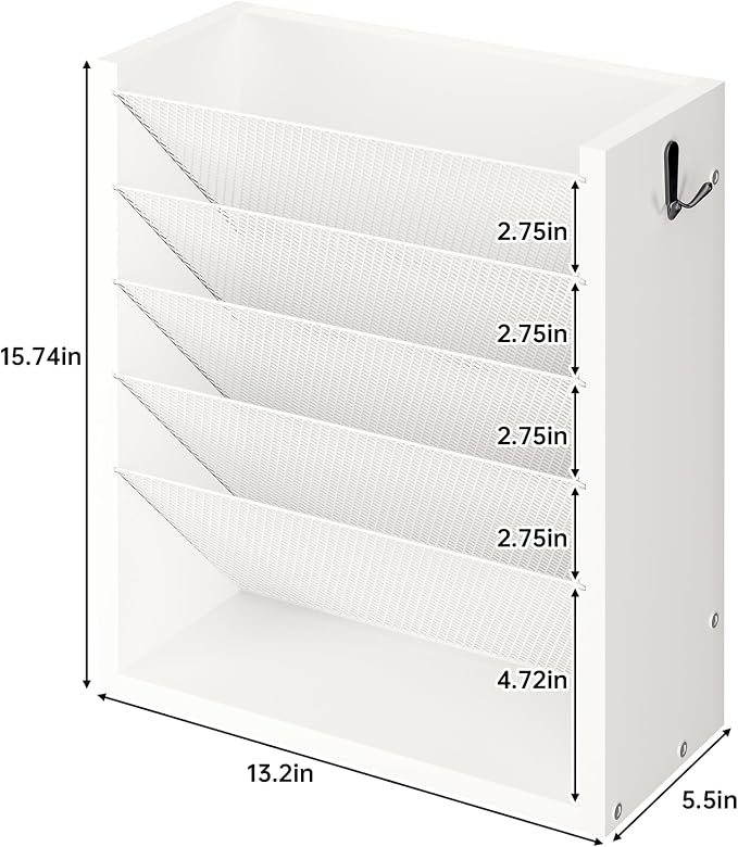 Mail Organizer Wall Mounted, 6-Slot Hanging File Organizer with Key Holder | Mail Sorter, Wood Letter Holder for Envelopes Bills Magazine Folders Papers Accessories for Home Office, White - Image 3