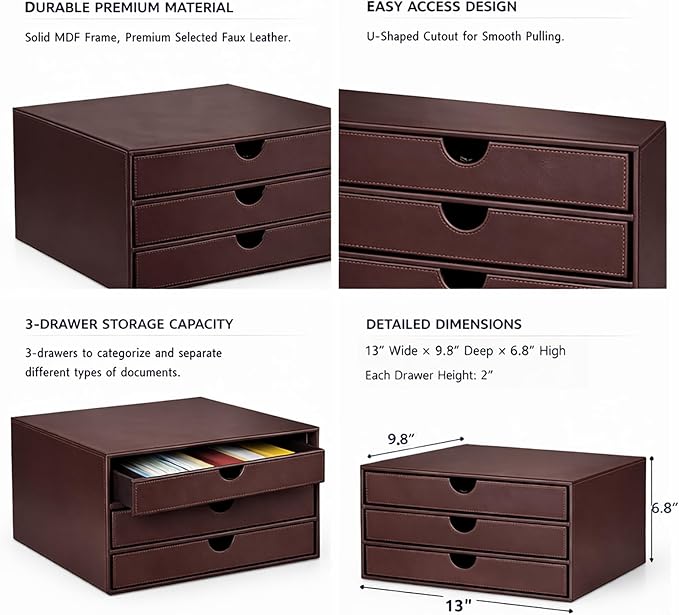 UnionBasic Document Organizer, 3-Drawer File Cabinet Document Storage Box, Office Desktop Filing Organizer, Port Royale | Document Storage Box, Office Desktop Filing Organizer - Image 4