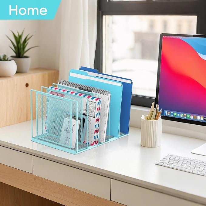File Organizer for Desk, 5-Section Vertical File Sorter, Paper Holder Organizer Standing Metal File Folder for Office Home Classroom, Blue - Image 7