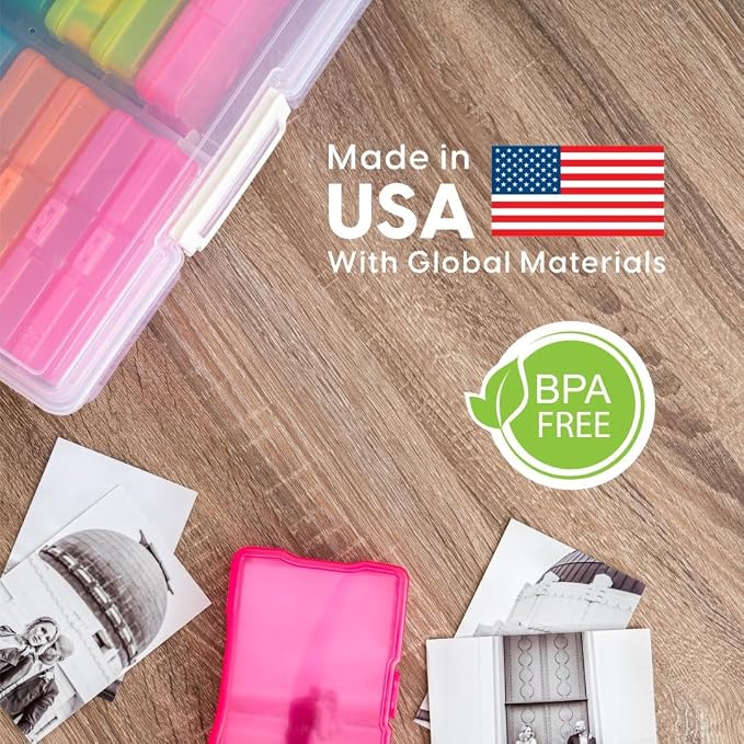 IRIS USA Photo Storage Box |Made in USA| 16 Cases - (2-Pack) - Clear/Multi | Fits 4" x 6" Pictures / Built-In Handle / Organizing Containers for Tasks, Stickers, Ephemera & Flashcards - Image 2