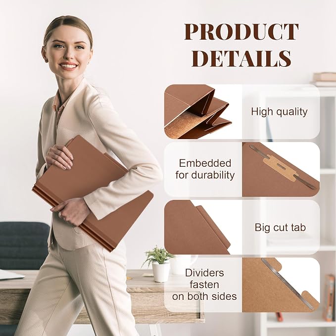 AmazingSpark 24 Pcs Classification Folder Letter Size Bulk 1 Divider Pressboard File Folder with Expansion 2 Prong Fastener Heavy Duty Office File Organizer for School Medical Document(Kraft Paper) - Image 3