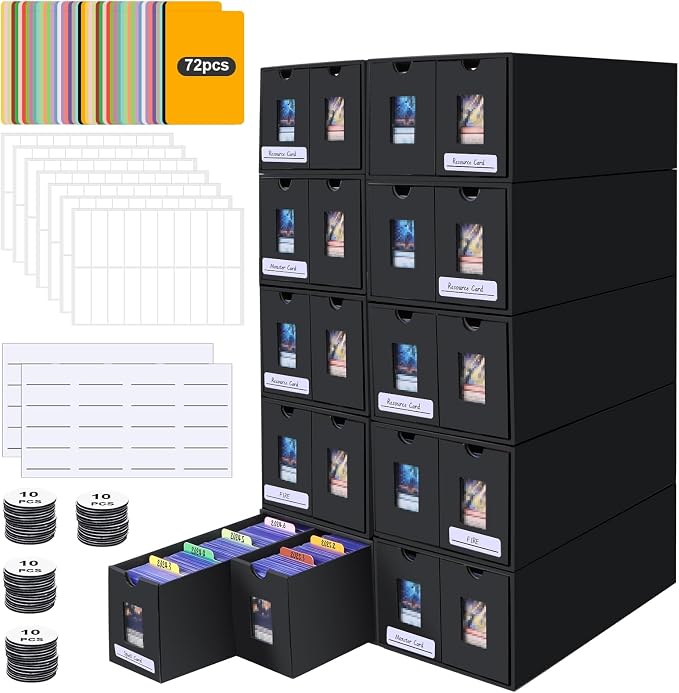 Card Storage Box, 17000+ Trading Card Storage 3400+ Toploader Card Storage Box for Commander Display,with 72 Dividers, Labels & Tapes,Fit for TCG, PTCG, MTG by HIMOMO