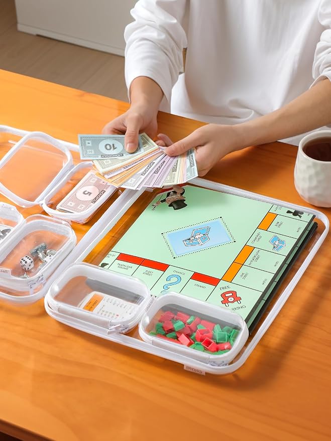 CoiiJoii Board Game Storage, Extra Small Clear Hard Shell Case with Zipper, 4 Packs Board Game Organizer and Storage for Games Craft Hobby Art Supplies - Image 3