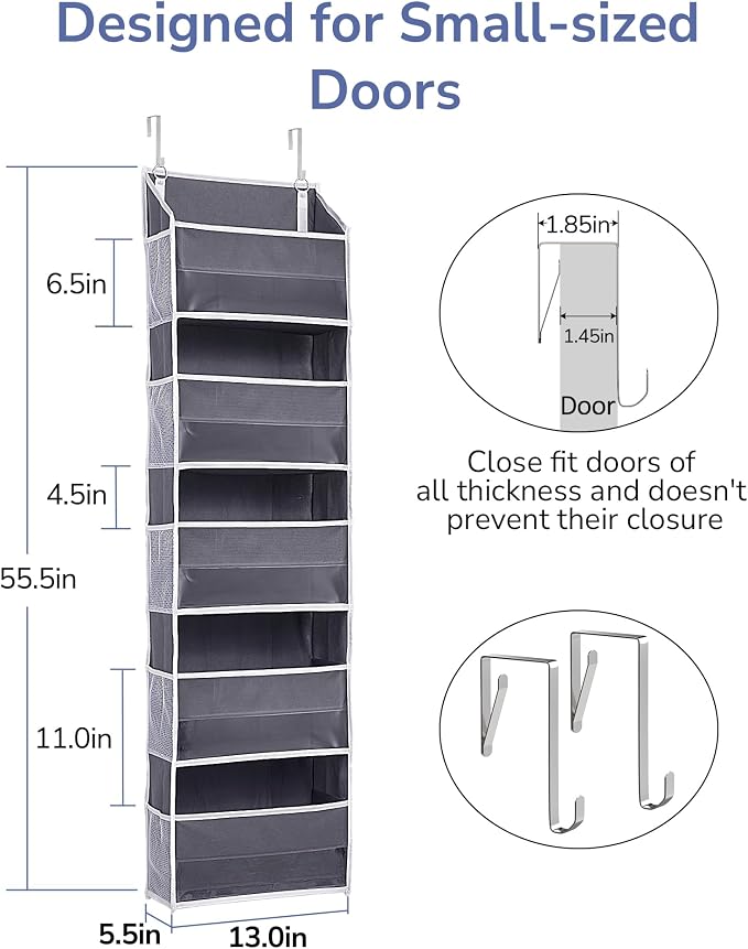 ULG 1 Pack Compact Size Over Door Organizer Slim Door Storage for Small-Sized Doors, 5 Shelves, Dark Gray - Image 3