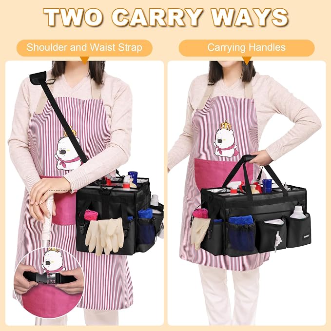 Large Cleaning Caddy For Cleaning Supplies,Cleaning Bag With Waist Belt & Shoulder Straps, Detachable Divider,Cleaning Supply Caddy For Housekeepers & Cleaners - Image 4