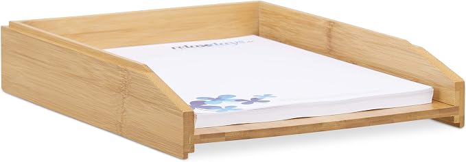 Relaxdays Document Filing Tray, Stackable, DIN A4 Letter Rack, Office, Desk, Bamboo, 6x25x33 cm, Natural by Relaxdays