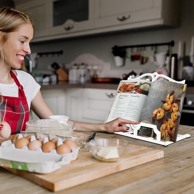 JOGREFUL Cast Iron Cookbook Stand, Kitchen Recipe Holder Love Heart White | Heavy-Duty Book Vintage Holder, Reading Rest Holder for Easel/Counter/Books/Magazine/iPad/Bible - Image 6