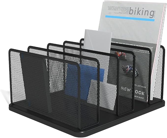 TRU RED Wire Mesh File Organizer, 5‑Compartment, Matte Black, 2‑Pack – Vertical Desktop Sorter for Files, Folders & Mail - Image 2