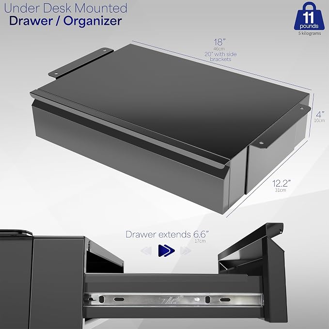 VIVO Black 18 x 12 inch Under Desk Storage Drawer, DESK-AC03B | Smooth Slide Out Motion, Secure Home Office Storage Organizer, Steel Under Desk Drawer, Holds 11 lbs - Image 3