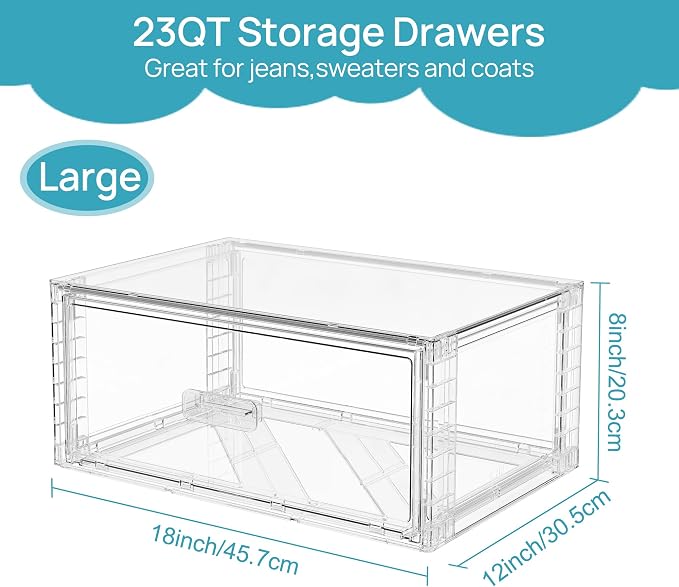 Vtopmart 3 Pack Large Clear Stackable Storage Drawers 23QT | Easily Assemble Plastic Closet Storage Bins, Dust-Proof UnderBed Organizer for Clothing, Sweater Organization - Image 3