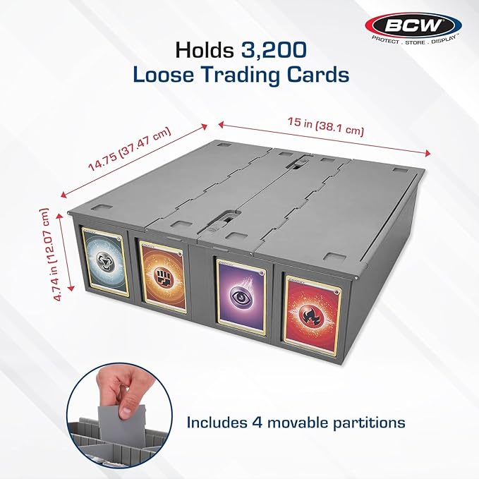 BCW Collectible Card Bin (2-Pack, Gray) | Holds 3200 Cards Each | Includes 4 Dividers | Storage for Pokémon, MTG & Sports Cards - Image 3