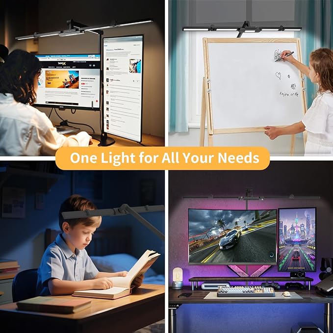 41" Led Desk Lamp with Clamp, Architect Desk Lamp,24W Ultra Bright Auto Dimming Computer Light，Eye-Caring Task Lamp for Home Office, Reading, Study, Dual Monitors, Workbench (Black)