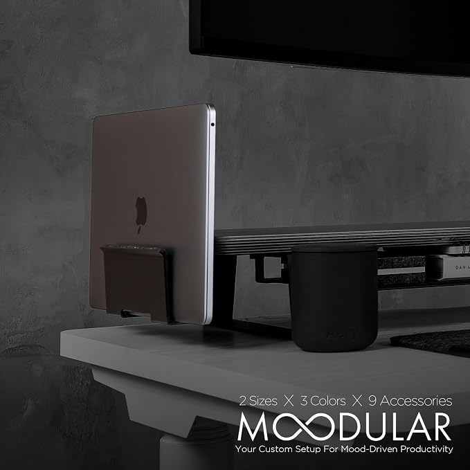 Moodular Vertical Laptop Tray Add-On for Rails, Do Not Use Alone | Accessory Only, Clamshell Mode, Fits Laptops & Tablets Under 0.7", Saves Desk Space, Felt-Lined, Steel, Black, MSA-VLT - Image 2