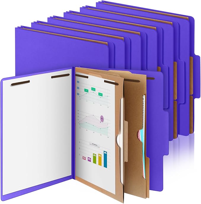 12 Pcs Skyygemm Classification Folder Letter Size, 2 Pocket File,Purple | Back to School Supplies, File Organizer with Fastener, Expanding File Organizer Bulk for Office Employee, Staff, Teacher by Skyygemm