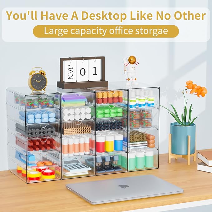 20 Drawers Acrylic Makeup Organizer, stackable Acrylic Storage Drawer | 4 Set Clear Storage Drawers, Acrylic Drawer Organizer for Desktop Office Supplies Make Up Pen Accessories - Image 6