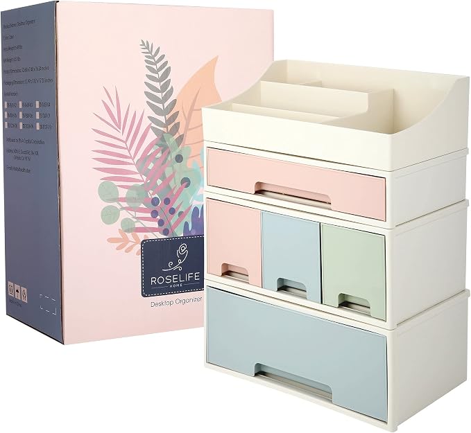 Makeup Organizer, Cosmetic Storage Box, [TCEF-10] Desktop Stationery, Remote Control Storage Box, Kitchen Spices Organizer Box, 4 Pieces 5 Drawers, 5 Slots, Blue, Pink and Green Assortment - Image 6